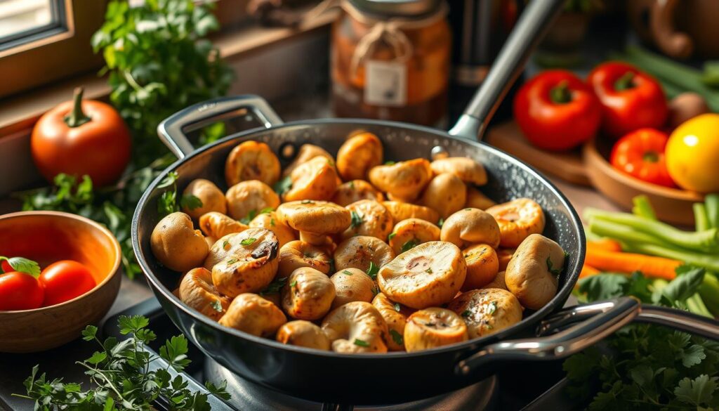 Chicken of the Woods mushrooms cooking