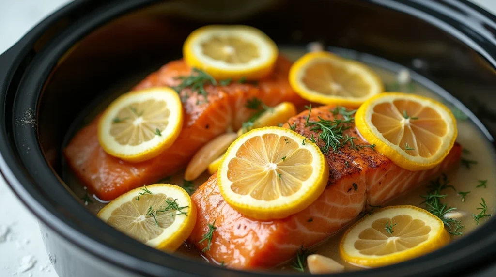 Classic Lemon Garlic Crockpot Salmon Recipe